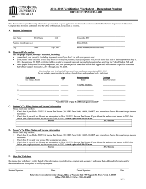 2014-2015 Verification Worksheet – Dependent Student