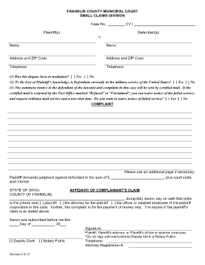 Ohio Small Claims Court Complaint Form