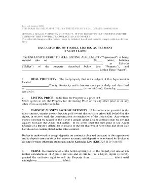 Kentucky Exclusive Right to Sell Listing Agreement