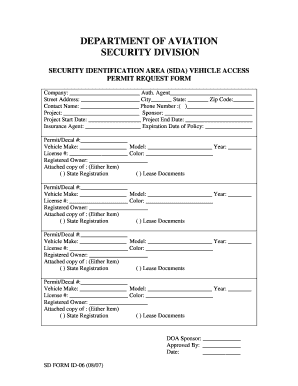 Security Identification Area Vehicle Access Permit Request Form