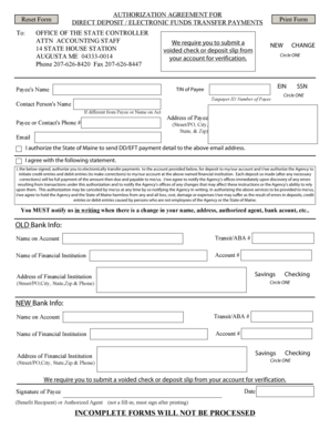 Authorization Agreement for Direct Deposit