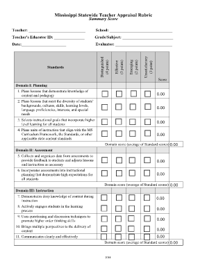 Mississippi Teacher Appraisal Rubric