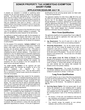 Senior Property Tax Homestead Exemption Short Form