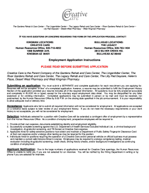 Creative Care Employment Application