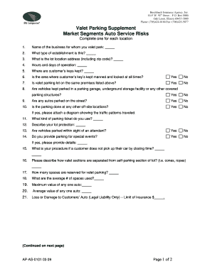 Valet Parking Supplement Form