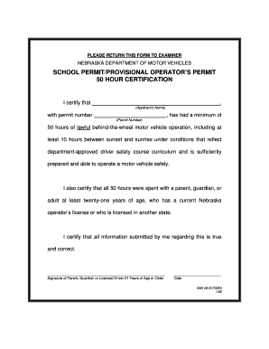 Nebraska 50 Hour Certification Form