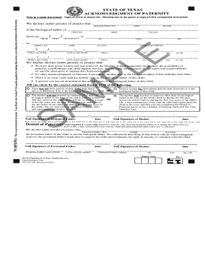 Fillable Online texasattorneygeneral Acknowledgement of Paternity ...