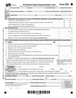 Montana Elderly Homeowner/Renter Credit Form 2EC