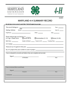 Maryland 4-H Summary Record
