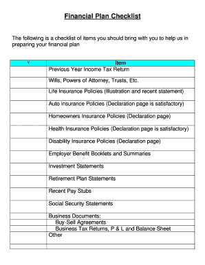 Financial Plan Checklist