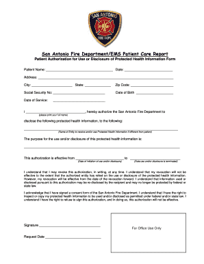 San Antonio Fire Department Patient Care Report Authorization
