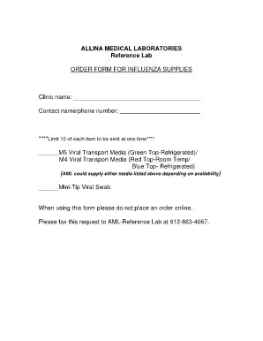 Order Form for Influenza Supplies