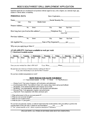 Moe’s Southwest Grill Employment Application