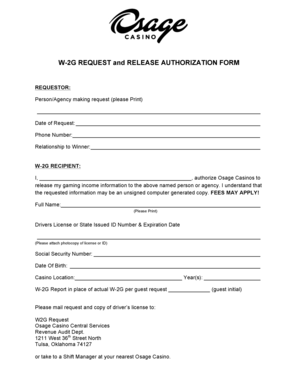 W-2G Request and Release Authorization Form