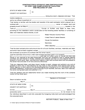 Contractor's Affidavit of Cost and Completion