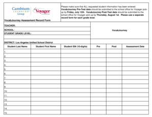 VocabJourney Assessment Record Form