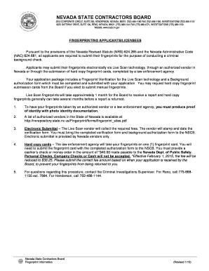 Nevada Contractor Fingerprint Form