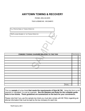 Texas Tow Ticket Sample