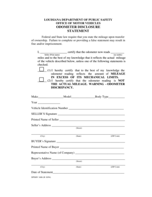 Louisiana Odometer Disclosure Statement