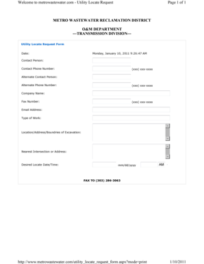 Utility Locate Request Form