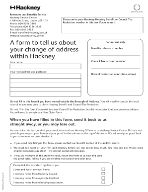 Hackney Housing Benefit and Council Tax Change of Address Form
