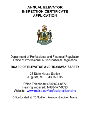 Maine Elevator Inspection Certificate Application