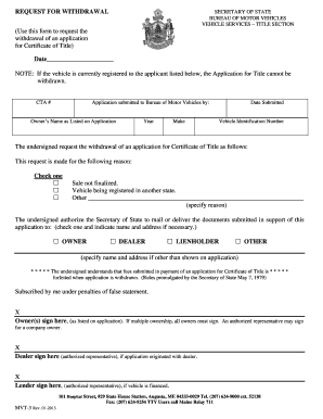 Maine Request for Withdrawal of Title Application