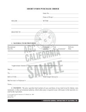 Short Form Purchase Order