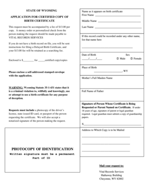 Wyoming Birth Certificate Application