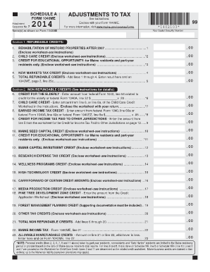 Maine Tax Adjustments Form 1040ME Schedule A