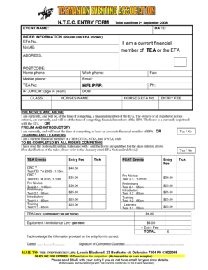 Equestrian Federation of Australia Event Entry Form