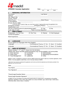MADD Volunteer Application Form