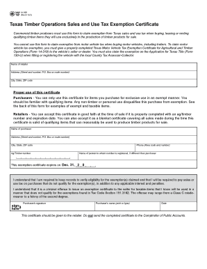 Texas Timber Operations Sales and Use Tax Exemption Certificate