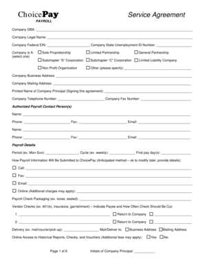 ChoicePay Payroll Service Agreement