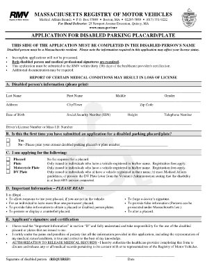 Massachusetts Disabled Parking Placard Application