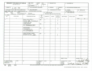 DA Form 3161 Request and Turn-In Sheet