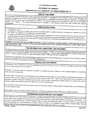 Statement of Consent for Minor Passport