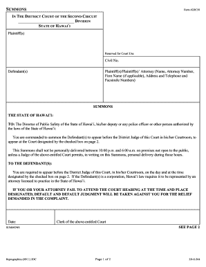 Hawaii District Court Summons Form 2DC50