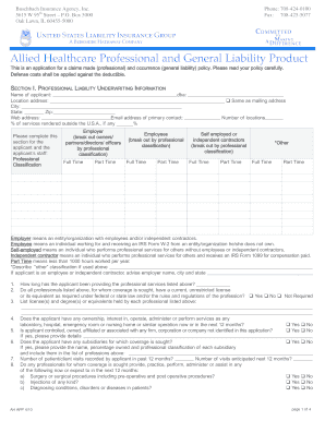 Allied Healthcare Professional and General Liability Application