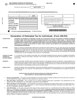 Delaware Form 200-ES Estimated Income Tax Declaration