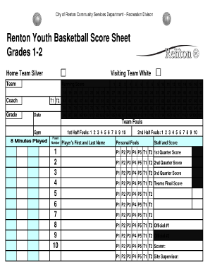 Renton Youth Basketball Score Sheet Grades 1-2 - City of Renton - rentonwa