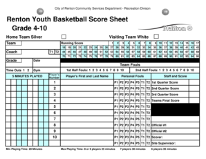 Scoresheet - renton youth basketball form