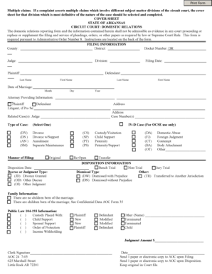Arkansas Domestic Relations Cover Sheet