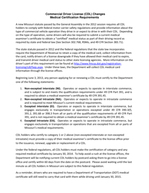 Commercial Driver License (CDL) Changes Medical Certification ... - dor mo