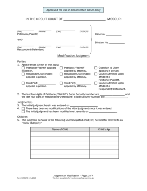 Missouri Child Custody Modification Judgment