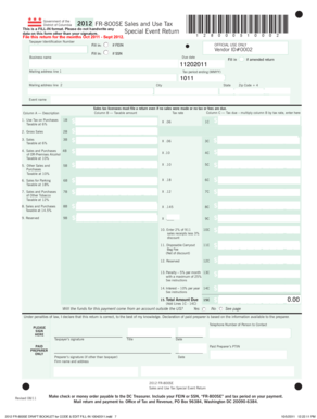 District of Columbia 2012 Sales and Use Tax Form
