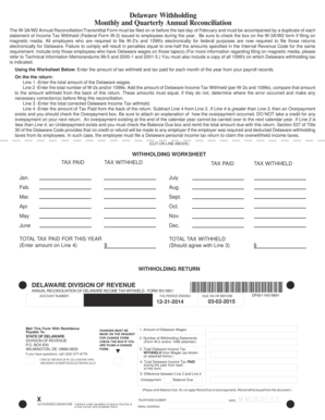 Delaware W-3A/W2 Annual Reconciliation Form