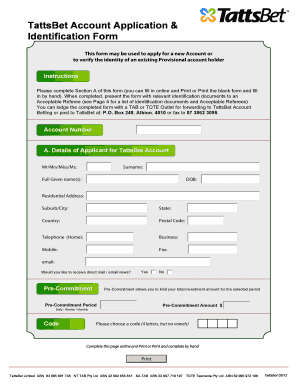 TattsBet Account Application Form