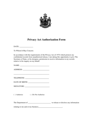 Privacy Act Authorization Form
