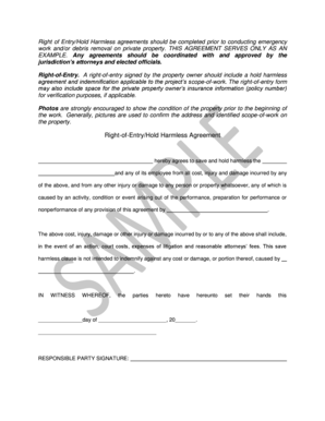 Right of Entry Hold Harmless Agreement